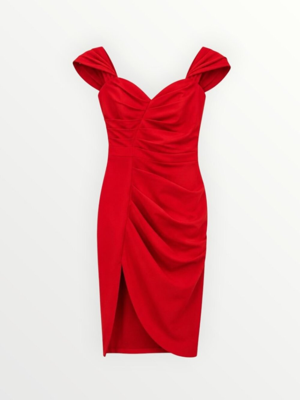 Lavish Alice Bardot Off Shoulder Draped Midi Dress in Red